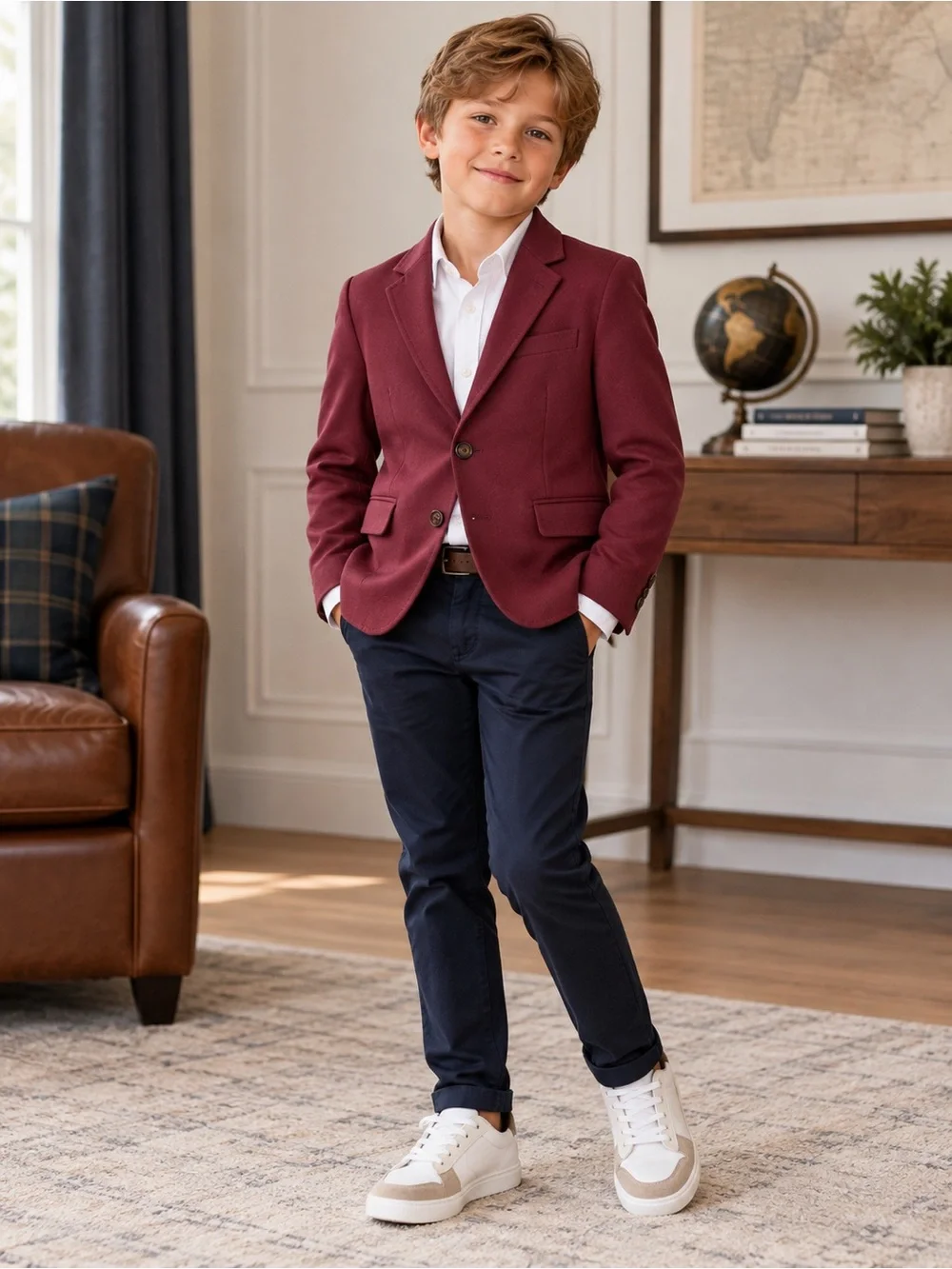 Murano Boys' Burgundy Blazer with Notch Lapel